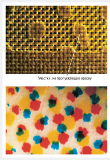 Микрографии формы и оттиска трафареной печати